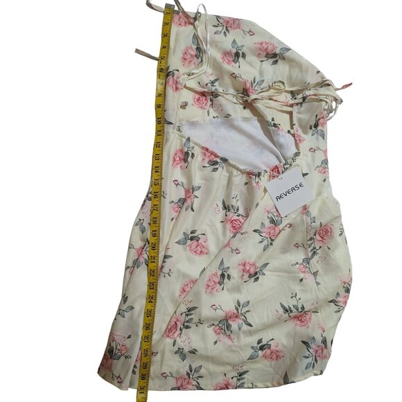 Reverse Womens Backless Dress Size L Yellow Pink Floral Strappy Rose Print Chic - Picture 8 of 12